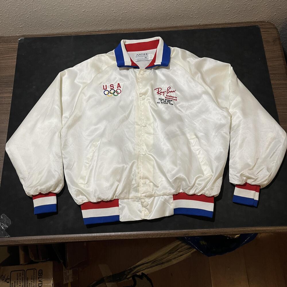Vintage Ray Ban USA Olympic Team Jacket Mens XL Ringer Satin 1992 Not For Resale